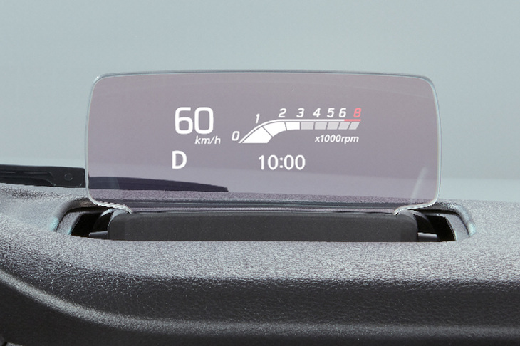 運転席前方のダッシュボード上に設置されるカラーヘッドアップディスプレイ。「ソリオ」および「ソリオ バンディット」がスズキの小型車において初採用モデルとなった。