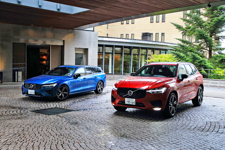 今回試乗した「XC60」（右）と「V60」（左）。グローバルでは前者がブランド1位、後者が同4位の販売台数を誇る、ボルボの基幹車種だ。