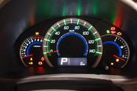 メーターのアップ。燃費によい走り方をすると、速度計の目盛りの色が青から緑に変わる。