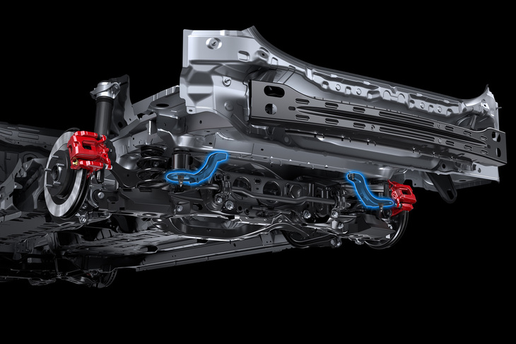 リアのサスペンションメンバーに、ボディー剛性を強化し、直進安定性やダイレクトな操舵感を高める「GRブレース（リアサスペンションメンバー）」を採用。