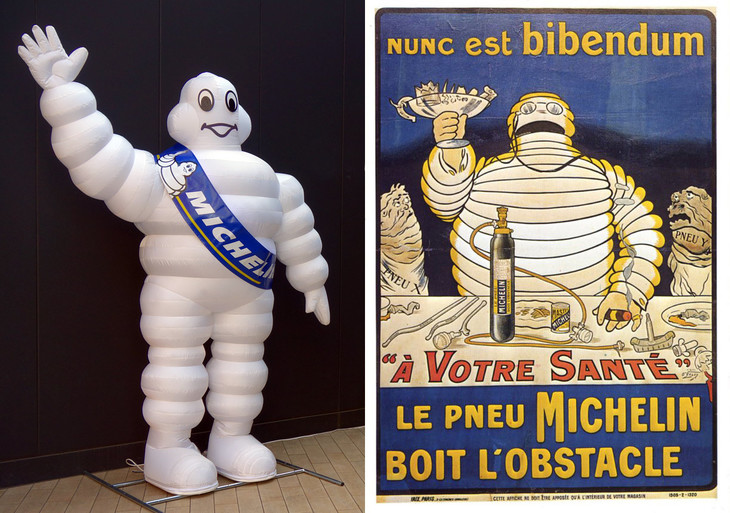 ミシュランのマスコットであるビバンダムは、空気入りタイヤの優秀性をアピールするために誕生したものだった。