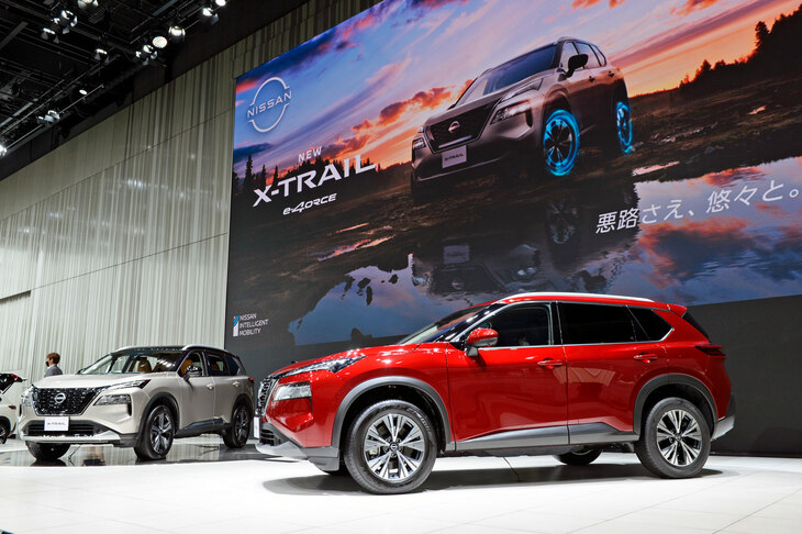 2022年7月の発表会の様子。可変圧縮比ターボエンジンと組み合わせた「e-POWER」や電動4WD「e-4ORCE」などのハイテクを盛り込んだこともあり、日本への導入は米・中での市場投入から大幅に遅れることとなった。